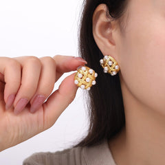Copper Shell Pearl Stud Earrings - Trendsi