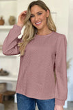 Textured Round Neck Long Sleeve Sweatshirt - Trendsi - Flyclothing LLC