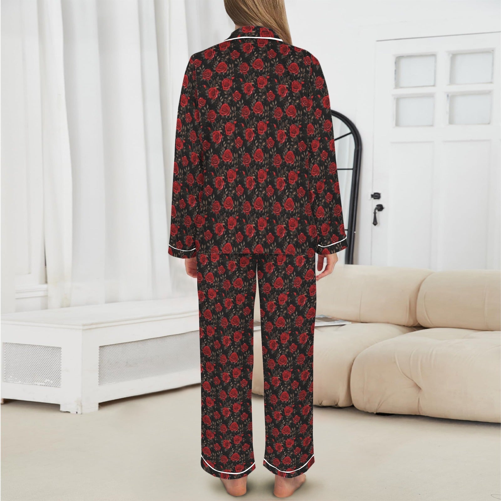 Baha Ranch Colores De Mexico Red Roses Satin Pajama Set