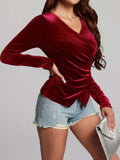 Ruched Surplice Long Sleeve Top - Trendsi - Flyclothing LLC