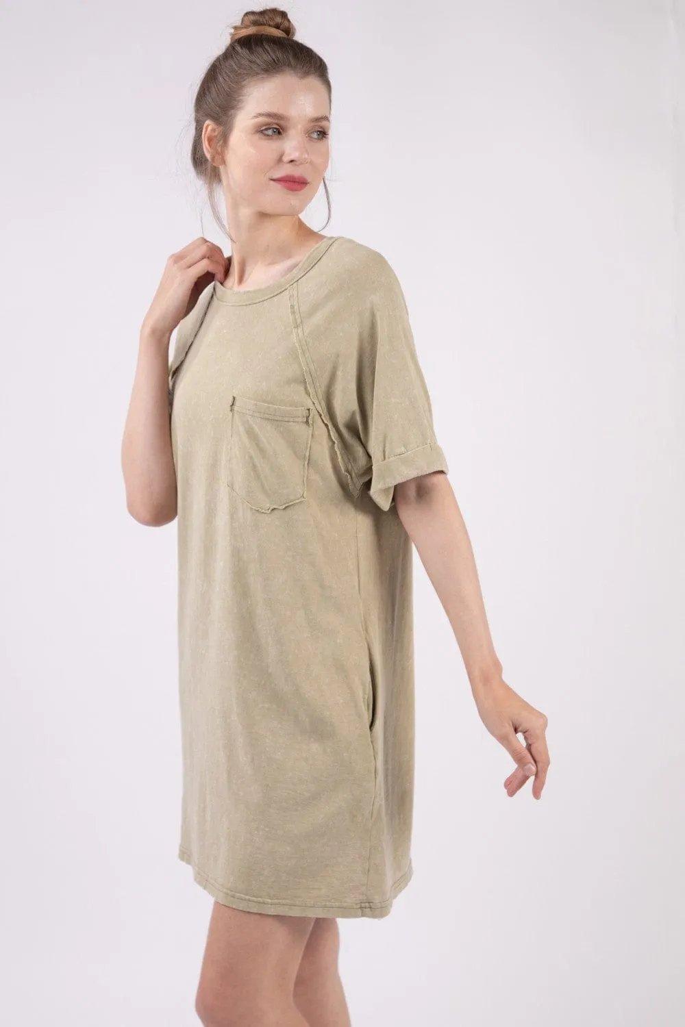 VERY J Washed Round Neck Mini Tee Dress - Trendsi