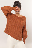 HYFVE Cable-Knit Round Neck Raglan Sleeve Sweater - Trendsi
