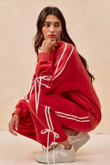 BiBi Side Lined Bow Details Fleece Sweatpants - Trendsi - Flyclothing LLC