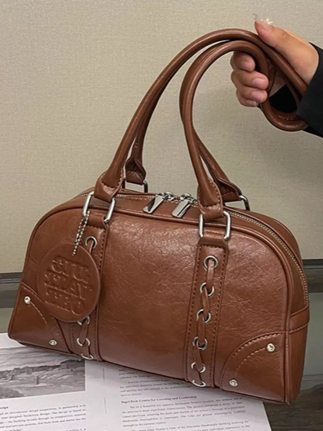 Vintage Style Leather Shoulder Bag - Trendsi - Flyclothing LLC