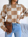 Checkered Mock Neck Long Sleeve Sweater - Trendsi - Flyclothing LLC