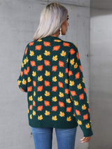 Angel Wings Maple Leaf Round Neck Long Sleeve Sweater - Trendsi - Flyclothing LLC