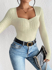 Honey Ribbed Long Sleeve T-Shirt - Trendsi