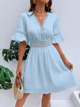 Cutout V-Neck Flounce Sleeve Mini Dress - Trendsi - Flyclothing LLC