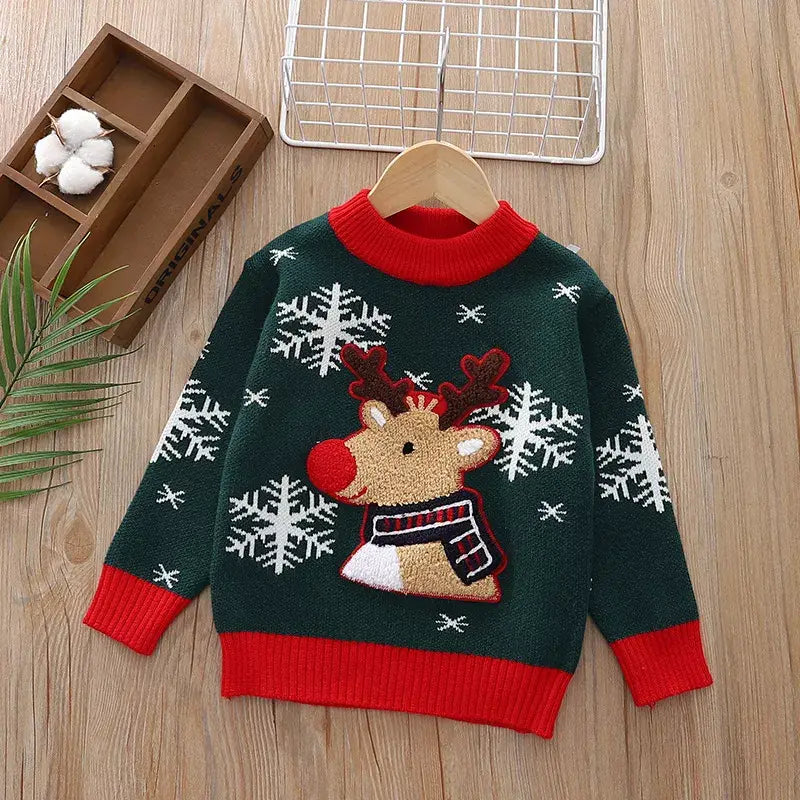 Children's Christmas Reindeer Snowflake Knitted Sweater - Trendsi - Flyclothing LLC