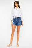 Kancan High Rise Frayed Hem Denim Shorts - Trendsi