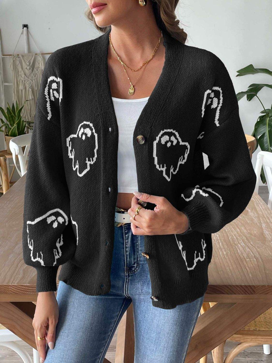V-Neck Dropped Shoulder Cardigan - Trendsi - Flyclothing LLC