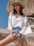 Lace Round Neck Long Sleeve Blouse - Trendsi - Flyclothing LLC