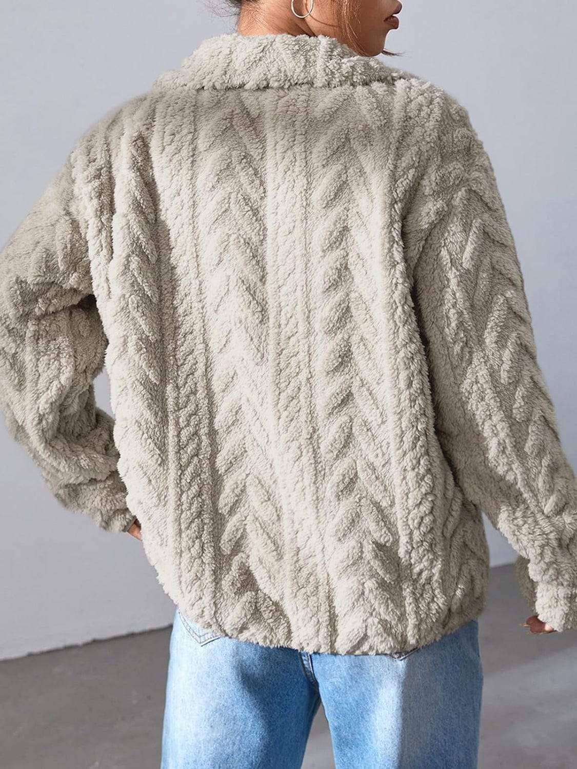 Fuzzy Zip Up Long Sleeve Jacket - Trendsi - Flyclothing LLC