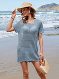 Openwork Round Neck Short Sleeve Cover-UP - Trendsi - Flyclothing LLC