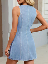 Sleeveless Button-Front Denim Dress - Trendsi - Flyclothing LLC