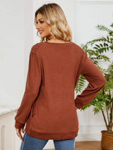 Ruched Shoulder Round Neck Long Sleeve Sweatshirt - Trendsi - Flyclothing LLC