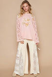 POL Flower Patch Lace Sleeve Knit Top - Trendsi