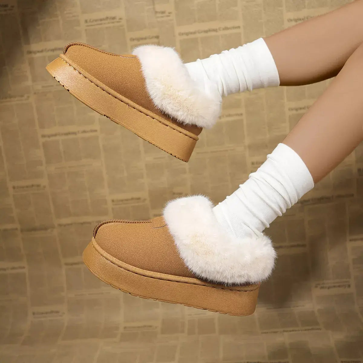 Fuzzy Trim Platform Boots - Trendsi - Flyclothing LLC