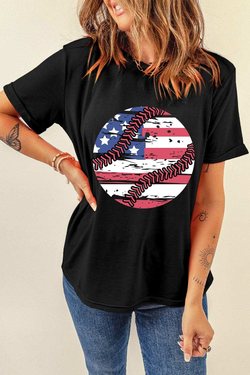 US Flag Round Neck Short Sleeve T-Shirt - Trendsi - Flyclothing LLC