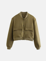 Pocketed Snap Down Baseball Collar Jacket - Trendsi - Flyclothing LLC