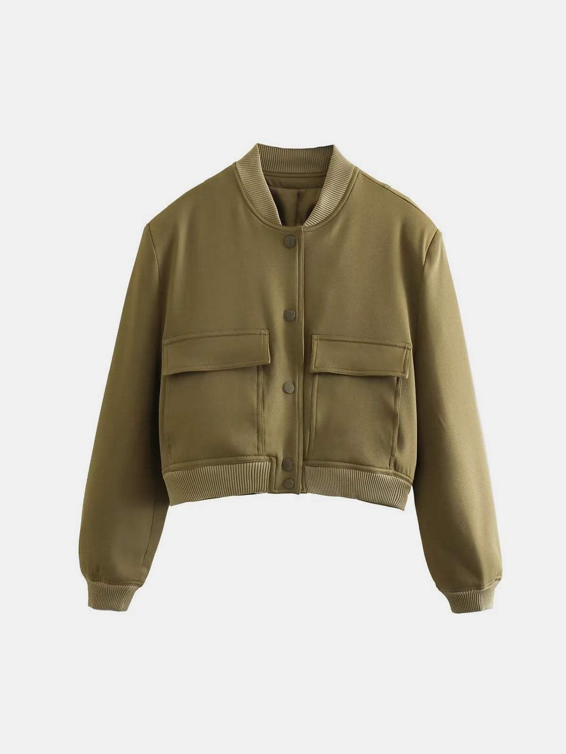 Pocketed Snap Down Baseball Collar Jacket - Trendsi - Flyclothing LLC