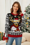 Christmas Pattern Round Neck Long Sleeve Sweater - Trendsi