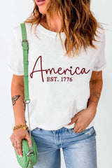 Letter Graphic Round Neck Short Sleeve T-Shirt - Trendsi - Flyclothing LLC