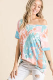 BiBi Tie Dye Print Short Sleeve T-Shirt with Raglan Sleeves - Trendsi - Flyclothing LLC