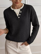Decor Button-Placket Ribbed Knit Sweater - Trendsi - Flyclothing LLC
