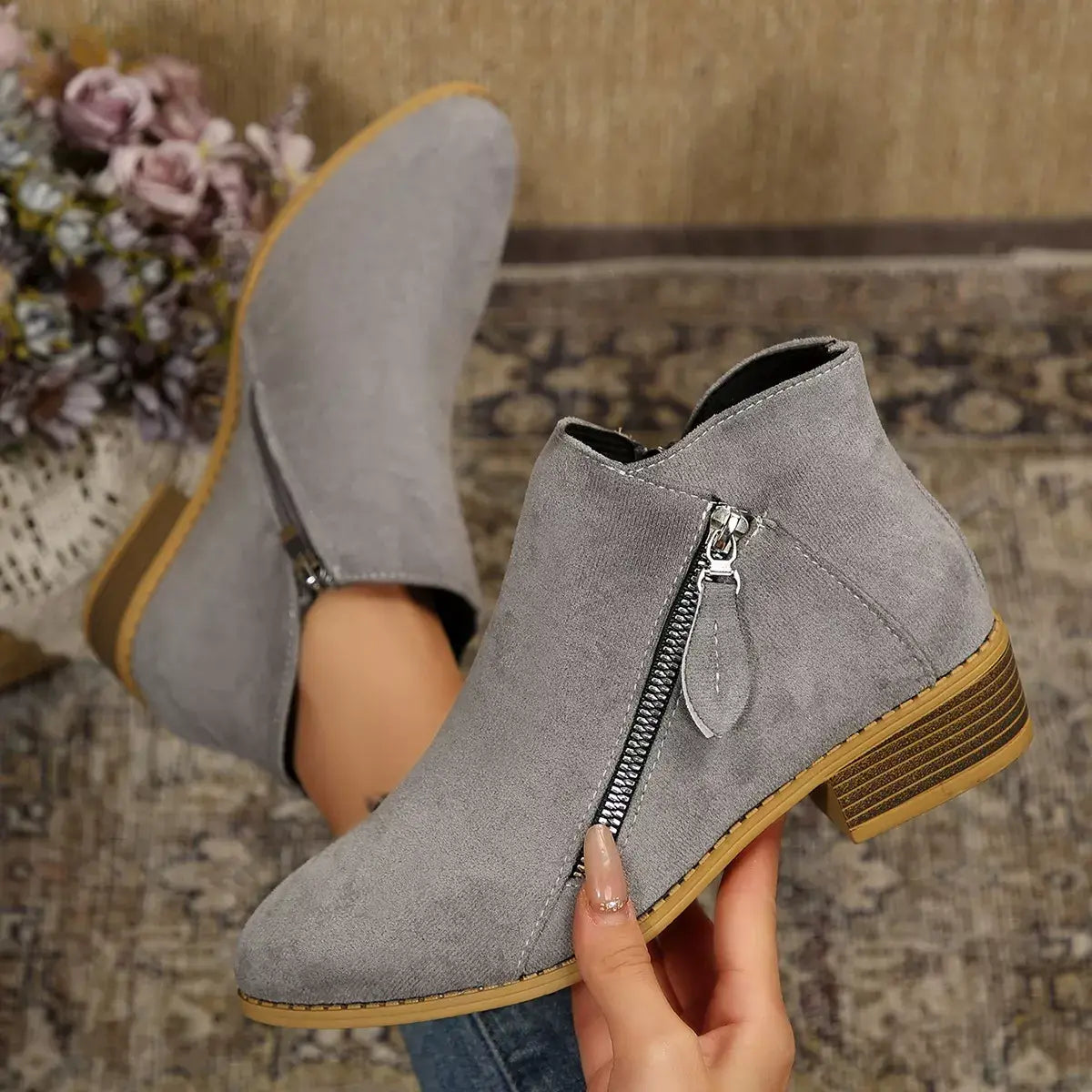 Size Zipper Block Heels Boots - Trendsi - Flyclothing LLC