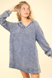 VERY J Mineral Washed Oversized A-Line Mini Dress - Trendsi
