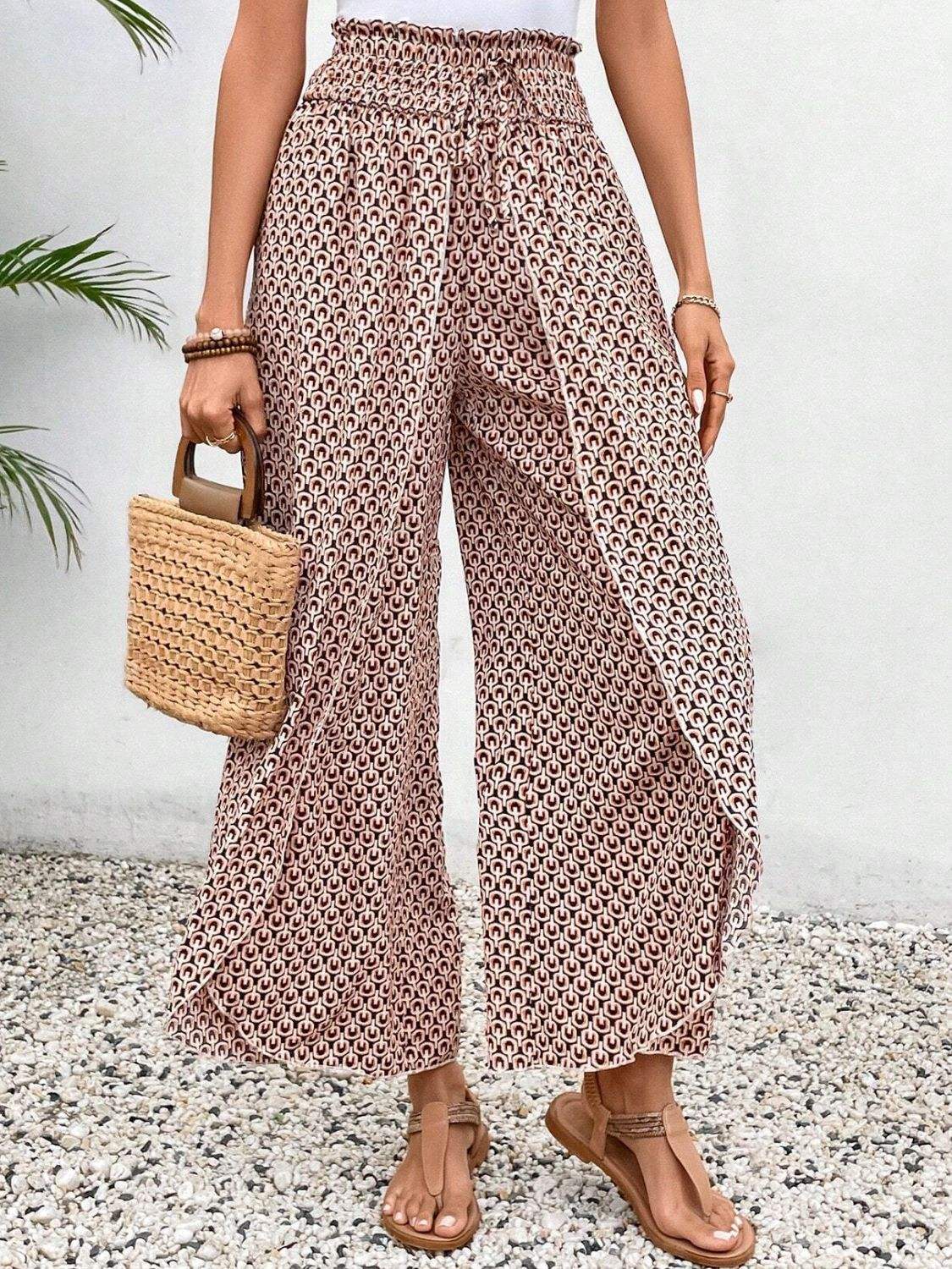 Tied Printed Wide Leg Pants - Trendsi - Flyclothing LLC