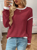 Ribbed Knit Contrast Trim Sweater - Trendsi - Flyclothing LLC