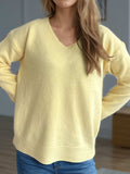 V-Neck Dropped Shoulder Long Sleeve Sweater - Trendsi - Flyclothing LLC