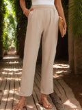 Ruched Half Elastic Waist Pants - Trendsi