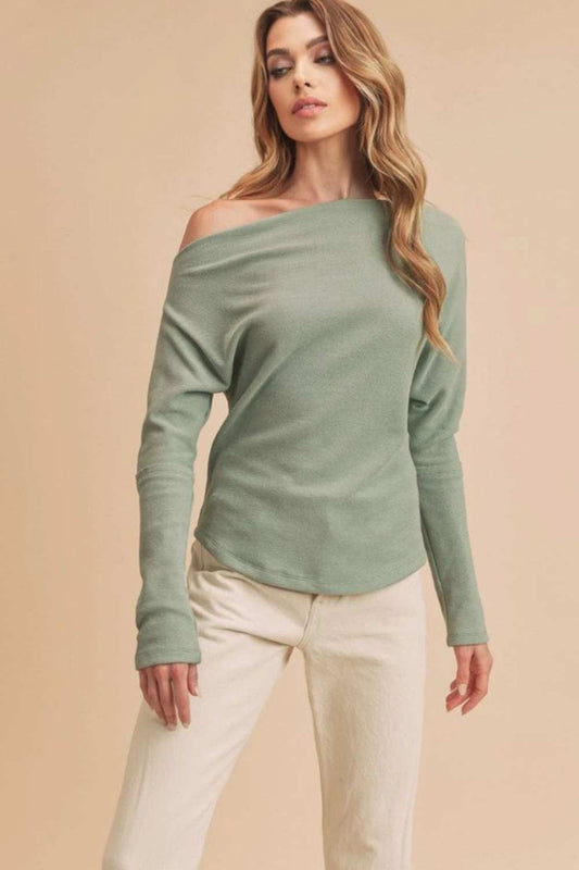 Aemi + Co One Shoulder Long Sleeve Knit Top - Trendsi - Flyclothing LLC