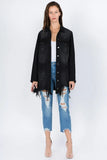 American Bazi Distressed Frayed Hem Denim Jacket - Trendsi