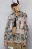 POL Plaid Patchwork Long Sleeve Shirt with Raw Edge Detail - Trendsi
