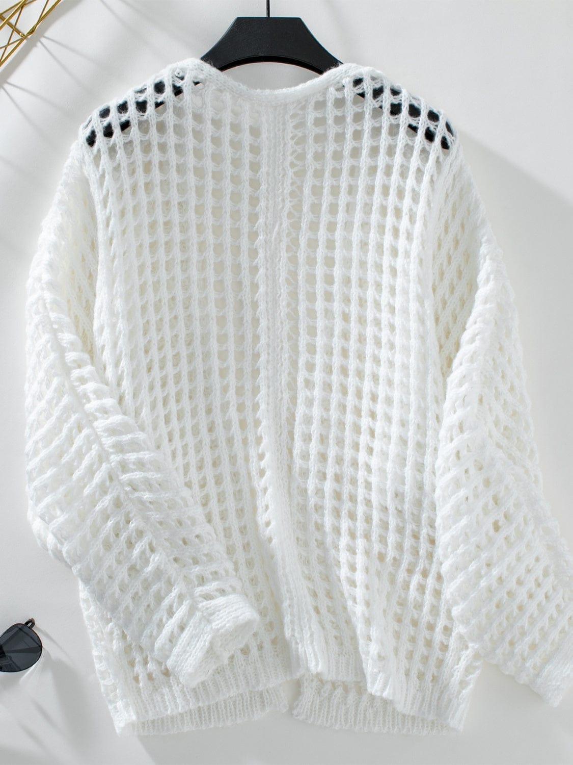 Openwork Open Front Long Sleeve Cardigan - Trendsi