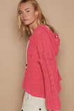 POL Cable Knit Hooded Chenille Sweater - Trendsi