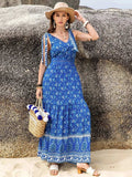 Printed V-Neck Tie Shoulder Dress - Trendsi - Flyclothing LLC