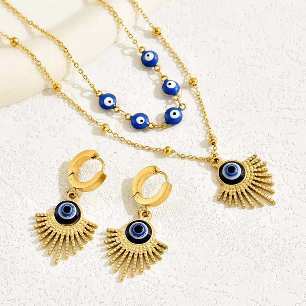 Stainless Steel Resin Necklace and Earrings Jewelry Set - Trendsi - Flyclothing LLC