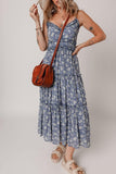 Floral Spaghetti Strap Frilled V Neck Tiered Midi Dress - Trendsi