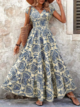 Printed Cap Sleeve Maxi Dress - Trendsi - Flyclothing LLC