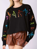 Halloween Colorful Sequin Skeleton Sweatshirt - Trendsi - Flyclothing LLC