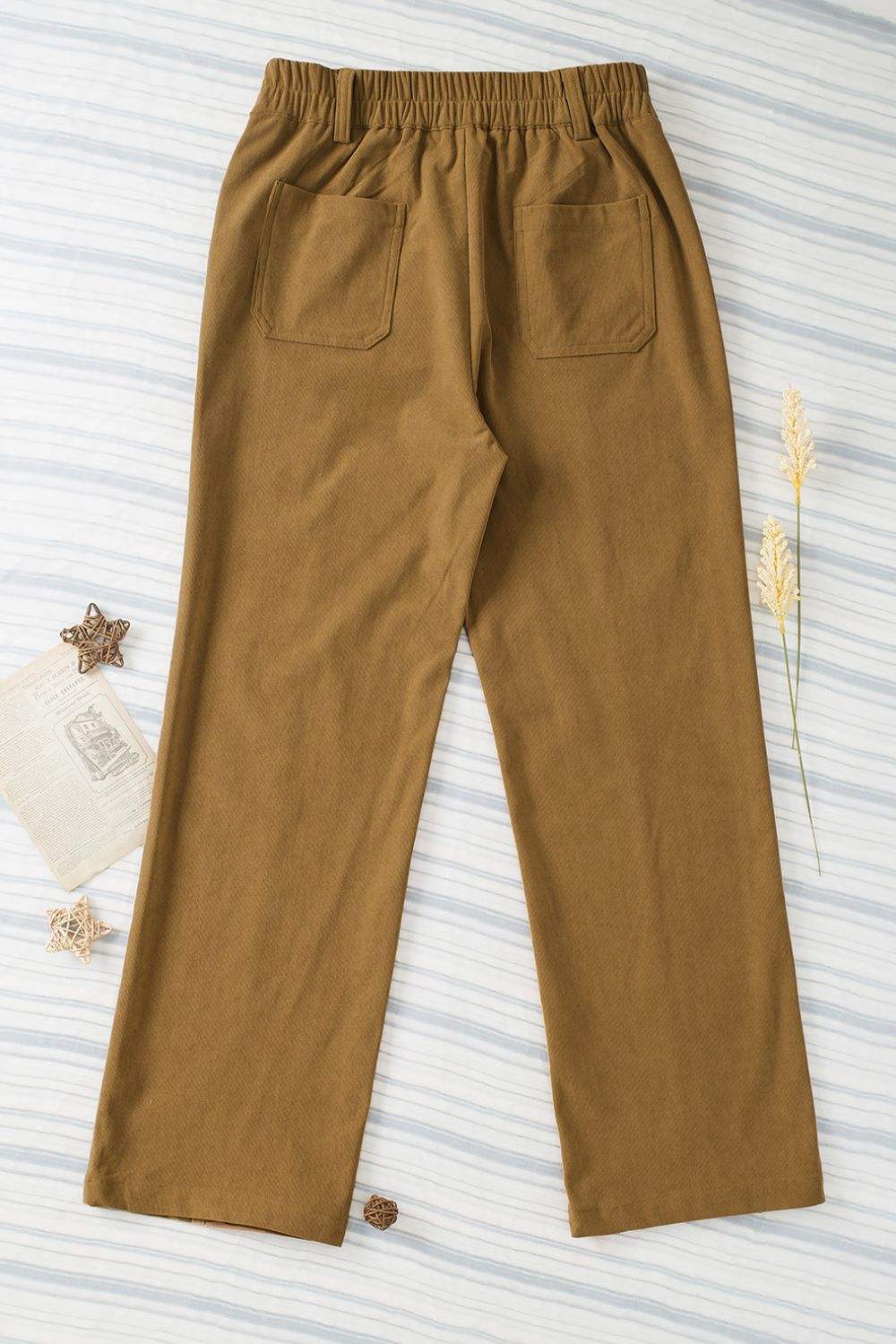 Half Elastic Waist Straight Pants - Trendsi - Flyclothing LLC