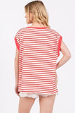 Ces Femme Side Slit Striped Cap Sleeve T-Shirt - Trendsi
