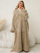 Pocketed Contrast Long Sleeve Hooded Lounge Dress - Trendsi - Flyclothing LLC