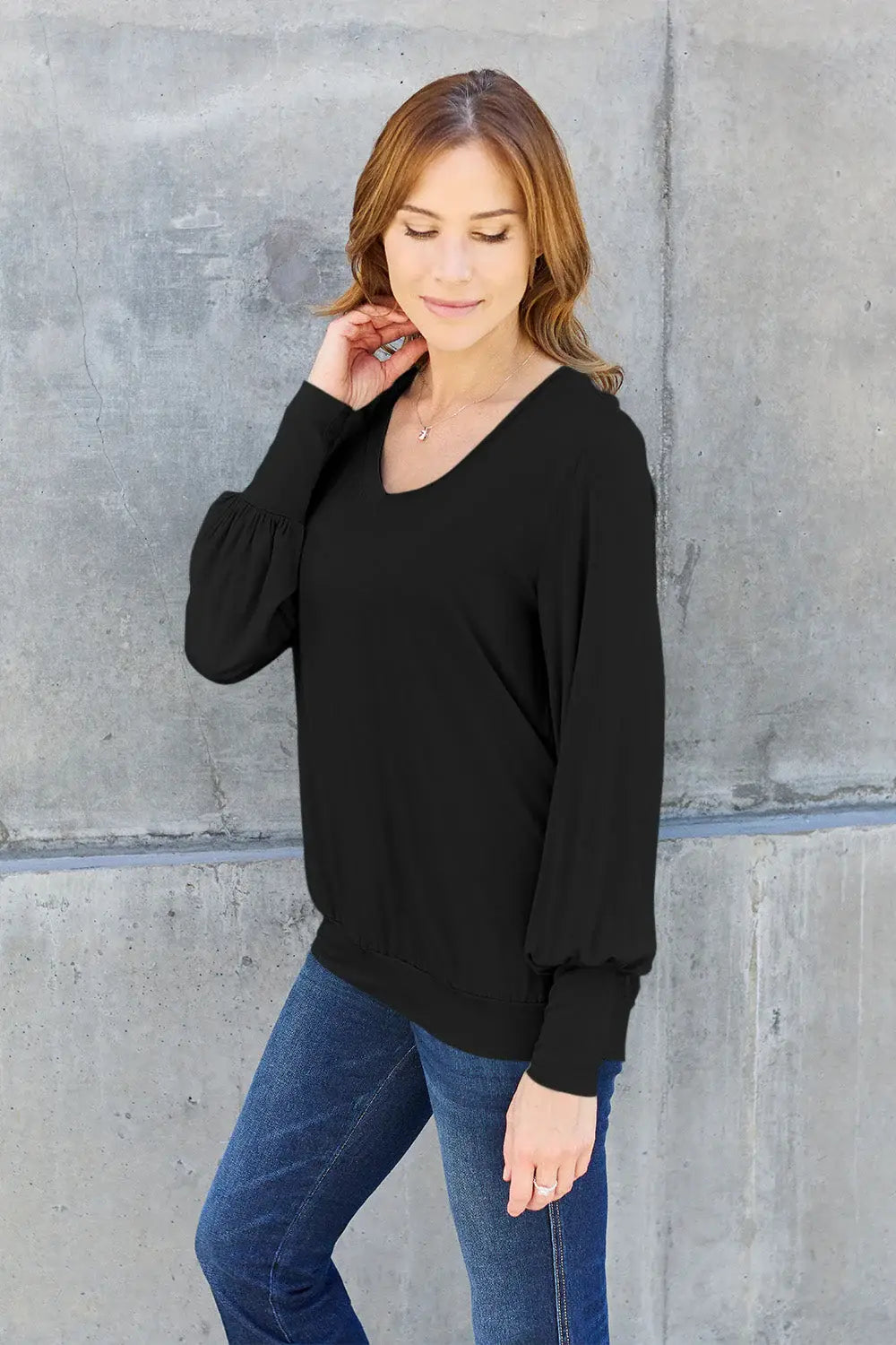 Basic Bae Full Size V-Neck Lantern Sleeve Top - ShopBasicbae - Flyclothing LLC