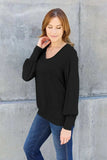 Basic Bae Full Size V-Neck Lantern Sleeve Top - Trendsi - Flyclothing LLC